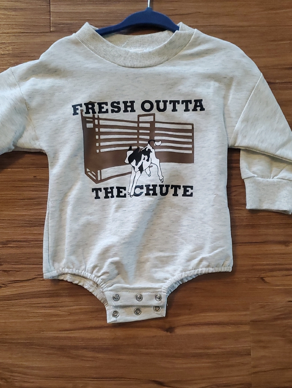Graphic Baby Onesie "Fresh Outta The Chute" in Light Heather